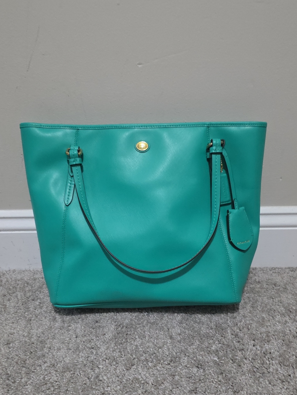 Coach Peyton Leather Zip Top Tote Shoulder Bag Jade Green